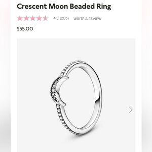 PANDORA Crescent Moon Beaded Ring Size 6